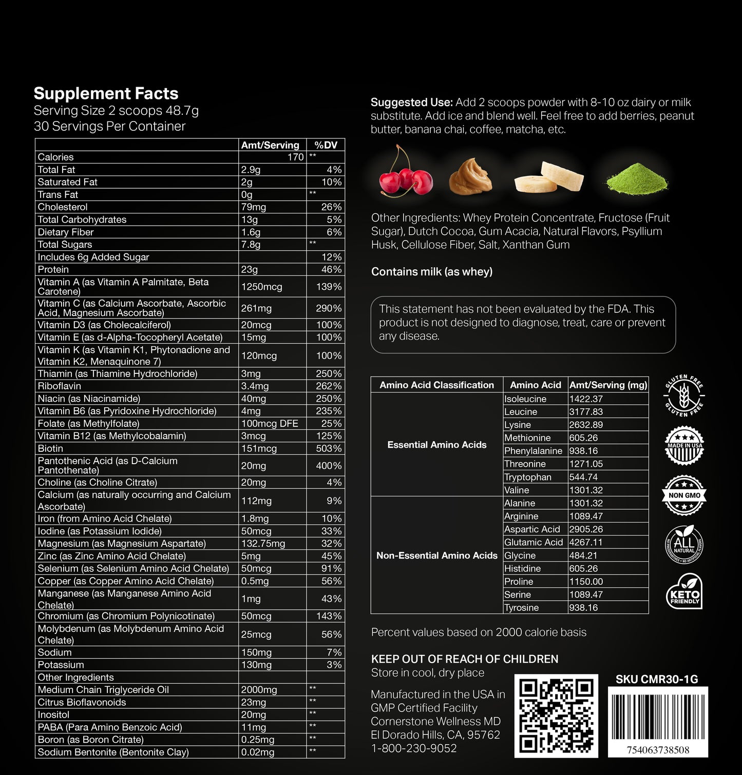 Cornerstone Wellness MD Chocolate Shake Supplement Facts and Ingredients