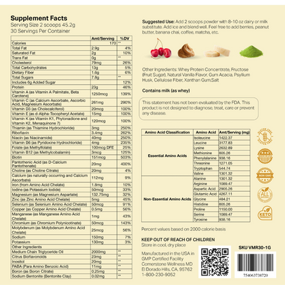 Cornerstone Wellness MD Vanilla Shake Supplement Facts and Ingredients